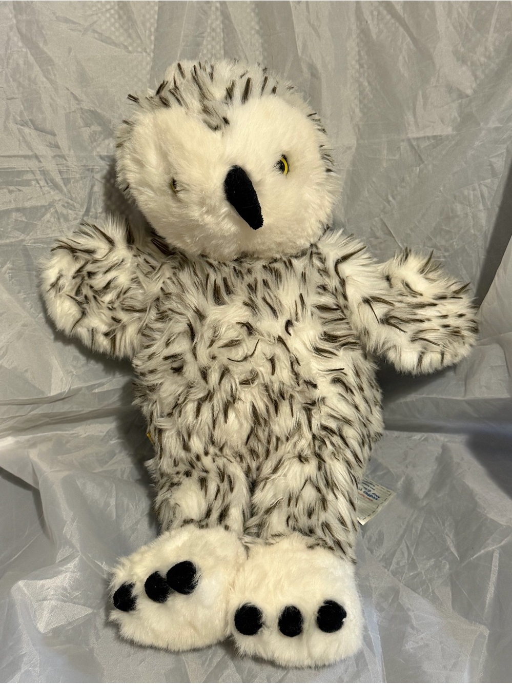 Build A Bear BAB Snow Owl 15" Plush Stuffed Spotted White Black Bird